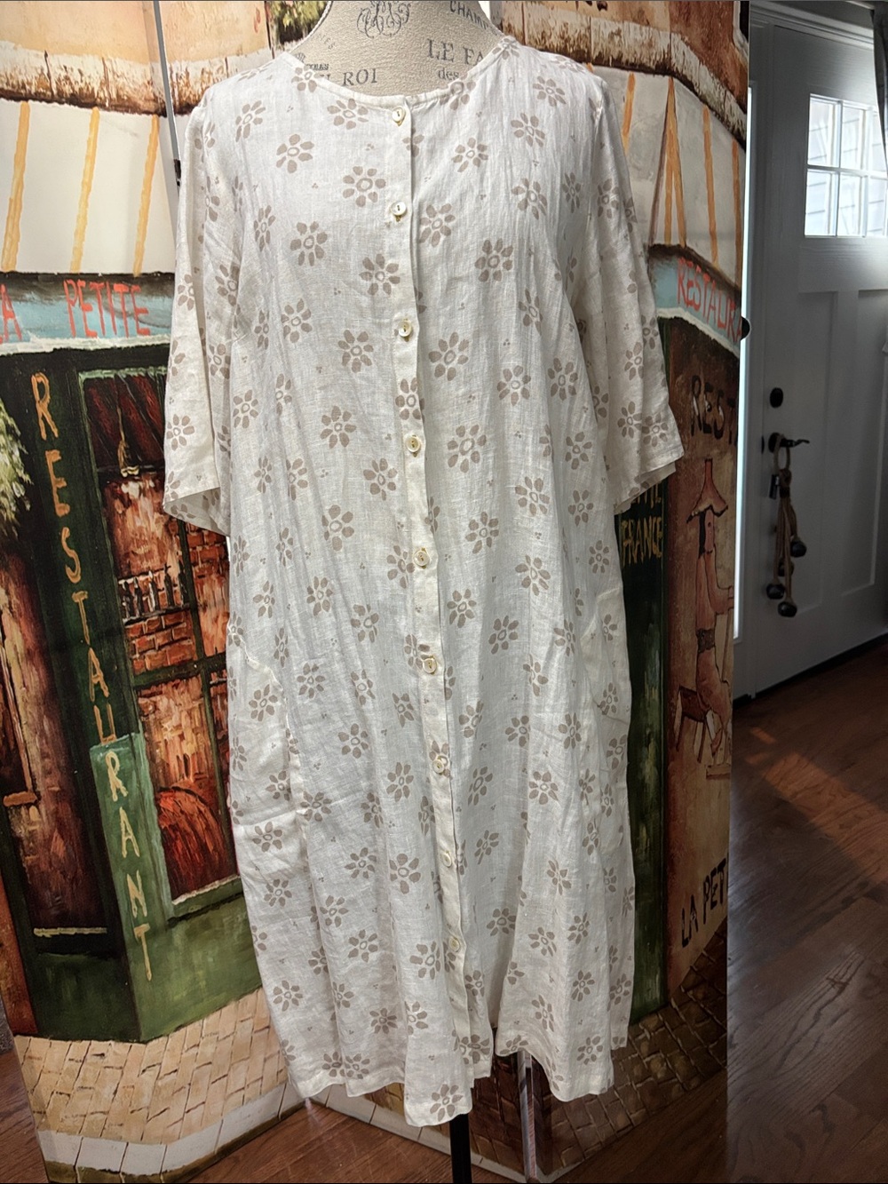 Gudrun Sjoden "Ester" Woven Linen Dress, Natural, Size Medium